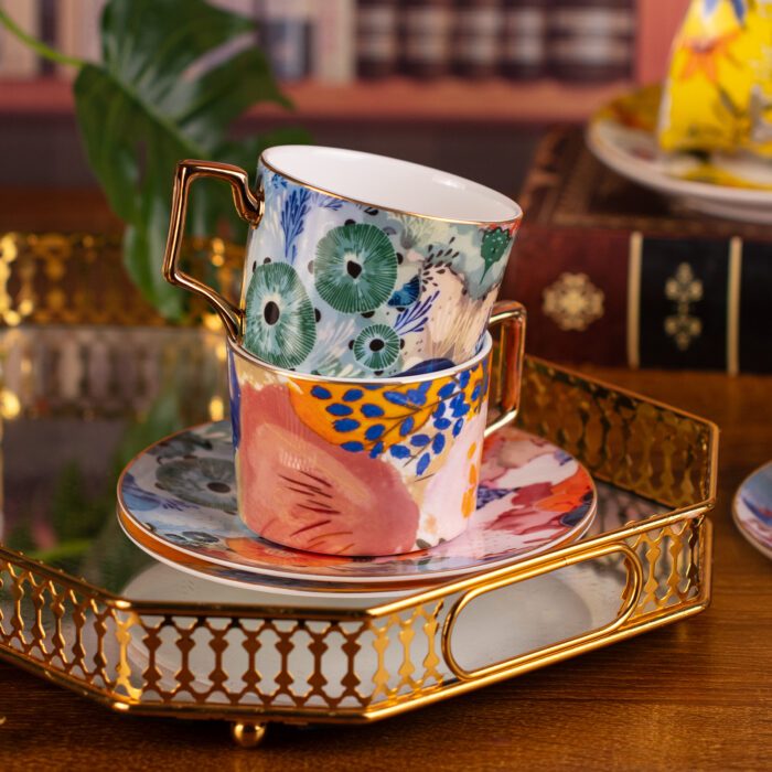 coffee cups2 Tea Cups and Saucers Set of 2 Fine Bone China Coffee Cups - Image 1
