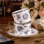 Tea Cups and Saucers Set of 2 Fine Bone China Coffee Cups - Image 3