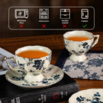 Tea Cups and Saucers Set of 2 Porcelain Coffee Cups - Image 3