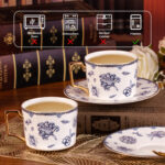 Tea Cups and Saucers Set of 2 Fine Bone China Coffee Cups - Image 4
