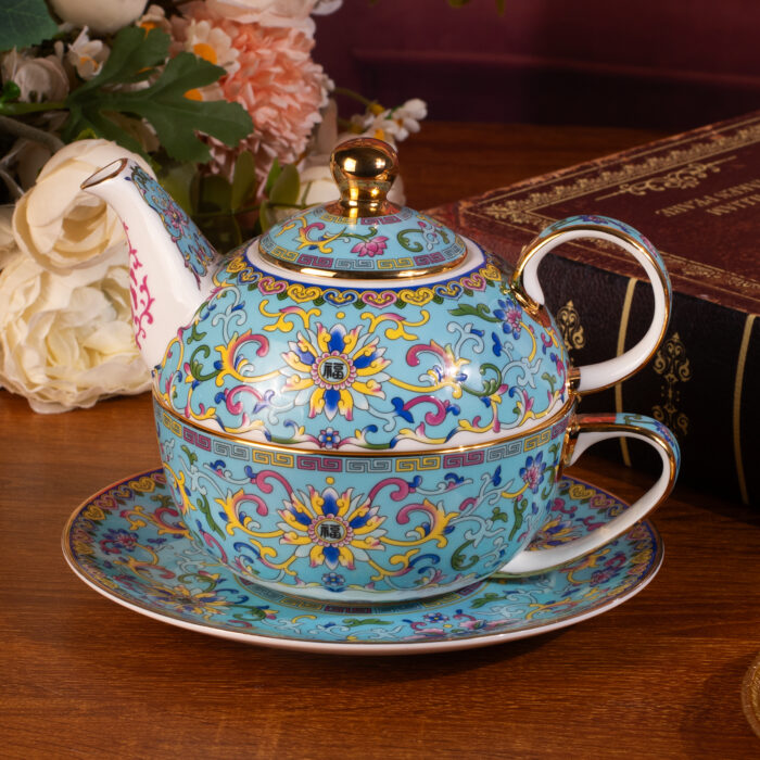 Tea for One Porcelain Teapot and Cup Set Ceramic Tea Set - Image 2