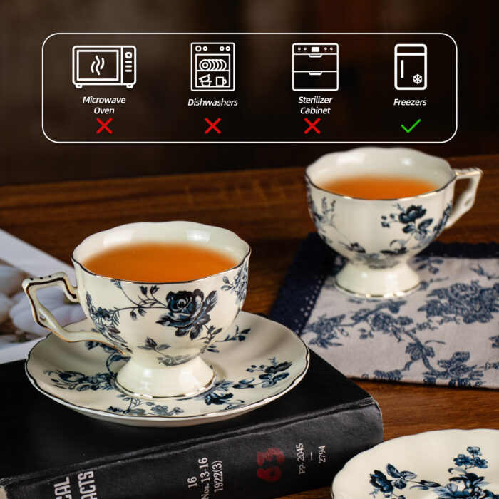 Tea Cups and Saucers Set of 2 Porcelain Coffee Cups - Image 3