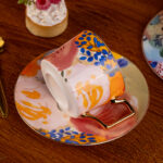 Tea Cups and Saucers Set of 2 Fine Bone China Coffee Cups - Image 4