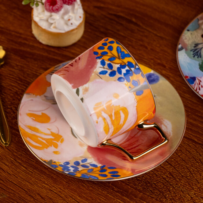 Tea Cups and Saucers Set of 2 Fine Bone China Coffee Cups - Image 4