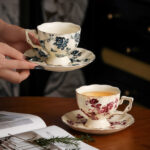 Tea Cups and Saucers Set of 2 Porcelain Coffee Cups - Image 4