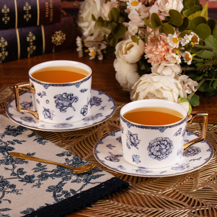coffee cups6 Tea Cups and Saucers Set of 2 Fine Bone China Coffee Cups - Image 1