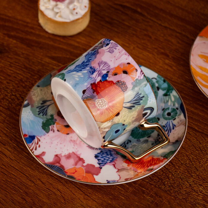 Tea Cups and Saucers Set of 2 Fine Bone China Coffee Cups - Image 5