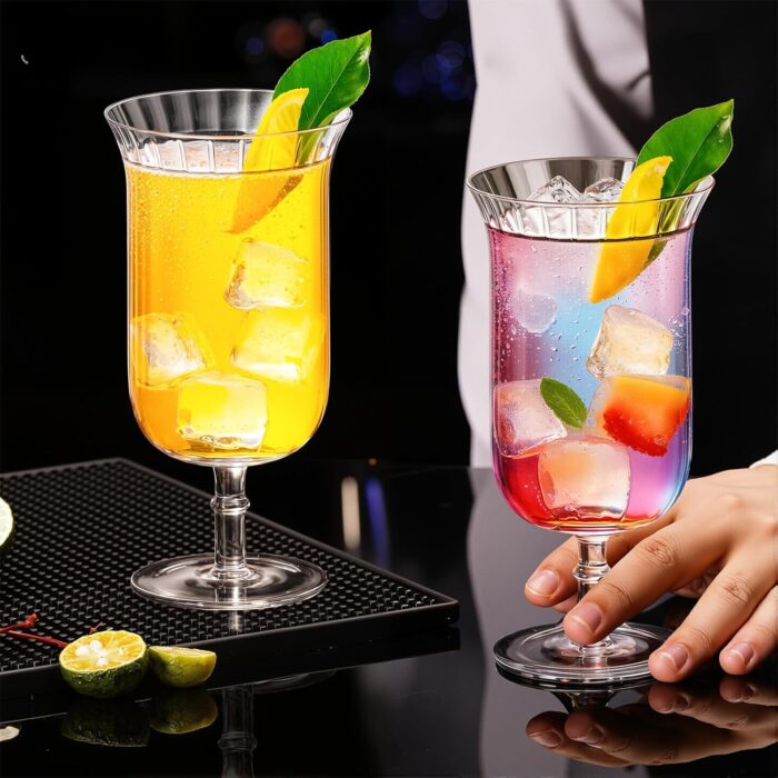 Drinking Glasses 11oz Crystal Water Goblet Glass Set of 2, Stemmed Water Glaases for Jucie, Wine, Beer,Ice Tea, Cocktail, Whiskey, Clear Ribbed Drink Glass for Party, Wedding,...
