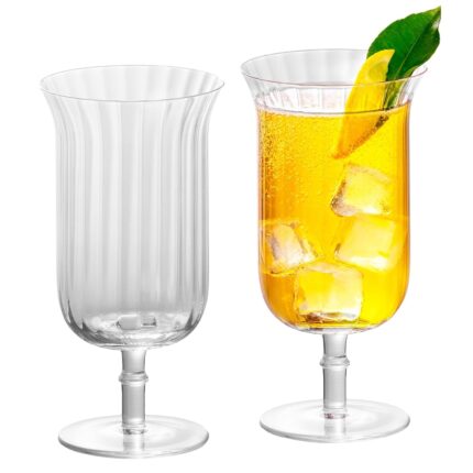 Drinking Glasses 11oz Crystal Water Goblet Glass Set of 2, Stemmed Water Glaases for Jucie, Wine, Beer,Ice Tea, Cocktail, Whiskey, Clear Ribbed Drink Glass for Party, Wedding,...