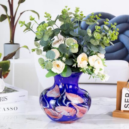 Glass Vases for Flower, Unique Hand Blown Purple Glass Vase, Modern Art Decorative for Home Living Room, Office, Table centerpieces, Bookshelves and Wedding Decorations (JG52)