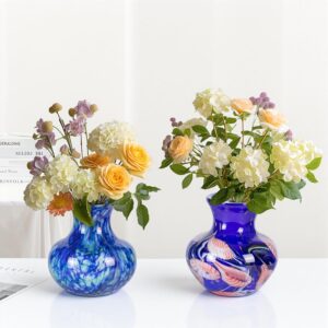 Glass Vases for Flower, Unique Hand Blown Purple Glass Vase, Modern Art Decorative for Home Living Room, Office, Table centerpieces, Bookshelves and Wedding Decorations (JG52)
