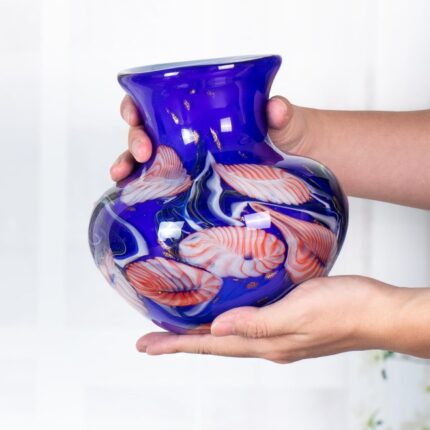 Glass Vases for Flower, Unique Hand Blown Purple Glass Vase, Modern Art Decorative for Home Living Room, Office, Table centerpieces, Bookshelves and Wedding Decorations (JG52)