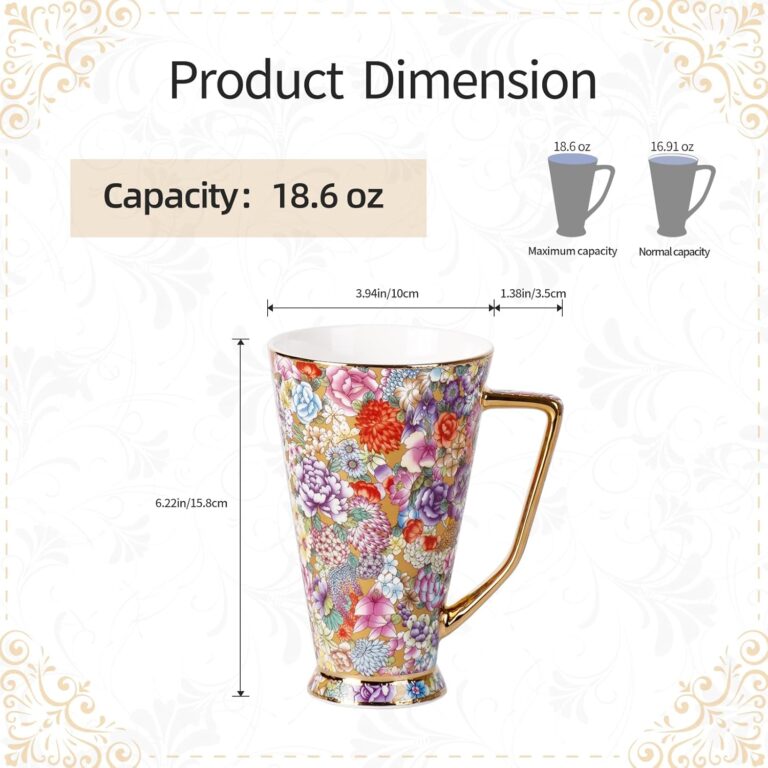 KAMMAK Ceramic Coffee Mugs 18.6 oz Tall Porcelain Coffee Cups – product dimensions