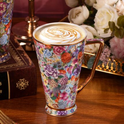 KAMMAK Ceramic Coffee Mugs 20 oz Tall Porcelain Coffee Cups Set of 2 Large Tea Mugs with Handle Vintage Tea Cups Cappuccino Mug for Latte, Espresso, Americano, breakfast cereal,...