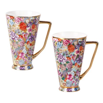 KAMMAK Ceramic Coffee Mugs 20 oz Tall Porcelain Coffee Cups Set of 2 Large Tea Mugs with Handle Vintage Tea Cups Cappuccino Mug for Latte, Espresso, Americano, breakfast cereal,...