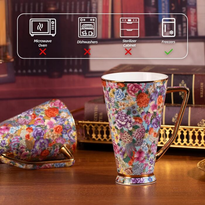 KAMMAK Ceramic Coffee Mugs 20 oz Tall Porcelain Coffee Cups Set of 2 Large Tea Mugs with Handle Vintage Tea Cups Cappuccino Mug for Latte, Espresso, Americano, breakfast cereal,...