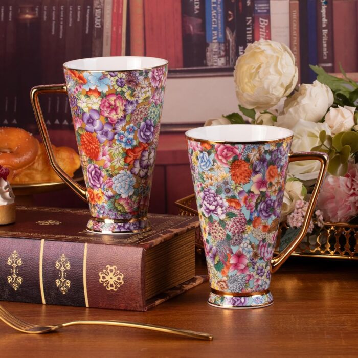 KAMMAK Ceramic Coffee Mugs 20 oz Tall Porcelain Coffee Cups Set of 2 Large Tea Mugs with Handle Vintage Tea Cups Cappuccino Mug for Latte, Espresso, Americano, breakfast cereal,...