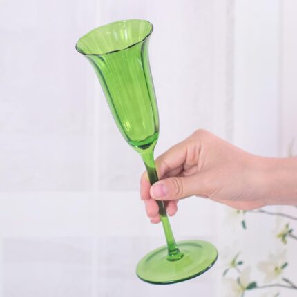 KAMMAK Champagne Flutes 3.7oz Green Champagne Glasses Set of 2, Champagne Flutes with Long Stem, Champagne Glasses Gift Ideal for Wedding, Party, Birthday, Anniversaries, Christmas