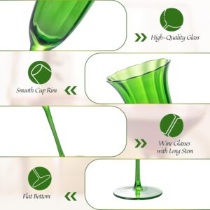 KAMMAK Champagne Flutes 3.7oz Green Champagne Glasses Set of 2, Champagne Flutes with Long Stem, Champagne Glasses Gift Ideal for Wedding, Party, Birthday, Anniversaries, Christmas