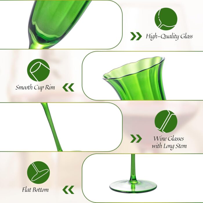 KAMMAK Champagne Flutes 3.7oz Green Champagne Glasses Set of 2, Champagne Flutes with Long Stem, Champagne Glasses Gift Ideal for Wedding, Party, Birthday, Anniversaries, Christmas