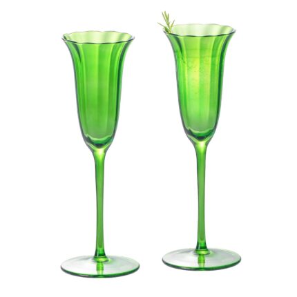KAMMAK Champagne Flutes 3.7oz Green Champagne Glasses Set of 2, Champagne Flutes with Long Stem, Champagne Glasses Gift Ideal for Wedding, Party, Birthday, Anniversaries, Christmas
