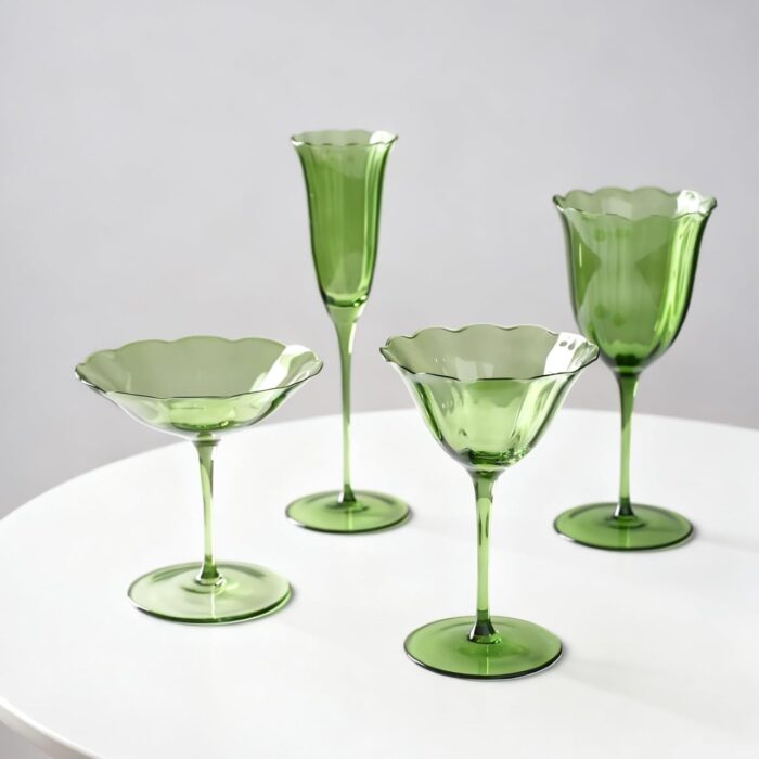 KAMMAK Champagne Flutes 3.7oz Green Champagne Glasses Set of 2, Champagne Flutes with Long Stem, Champagne Glasses Gift Ideal for Wedding, Party, Birthday, Anniversaries, Christmas