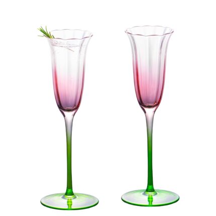 KAMMAK Champagne Flutes 3.7oz Pink and Green Champagne Glasses Set of 2, Champagne Flutes with Long Stem, Champagne Glasses Gift Ideal for Wedding, Party, Birthday,...