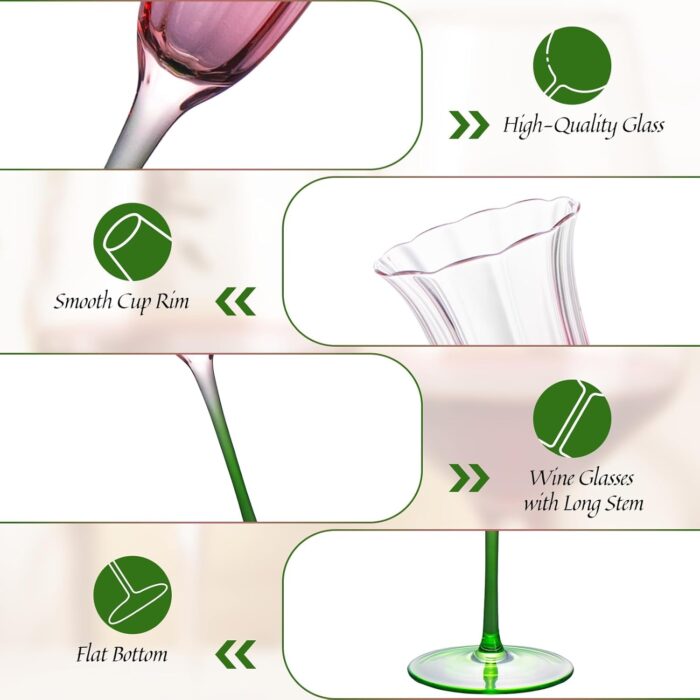 KAMMAK Champagne Flutes 3.7oz Pink and Green Champagne Glasses Set of 2, Champagne Flutes with Long Stem, Champagne Glasses Gift Ideal for Wedding, Party, Birthday,...