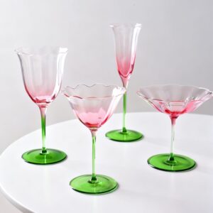 KAMMAK Champagne Flutes 3.7oz Pink and Green Champagne Glasses Set of 2, Champagne Flutes with Long Stem, Champagne Glasses Gift Ideal for Wedding, Party, Birthday,...