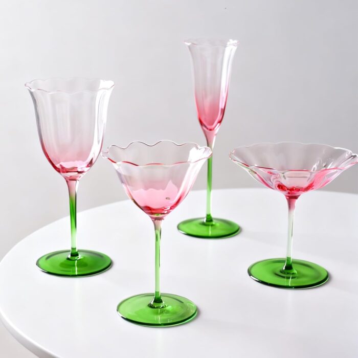 KAMMAK Champagne Flutes 3.7oz Pink and Green Champagne Glasses Set of 2, Champagne Flutes with Long Stem, Champagne Glasses Gift Ideal for Wedding, Party, Birthday,...