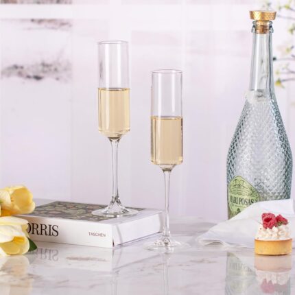 KAMMAK Champagne Flutes 5.7oz Champagne Glasses Set of 2, Elegant Wine Glass with Long Stem, Clear Champagne Glasses Gift Ideal for Wedding, Party, Birthday, Anniversaries,...