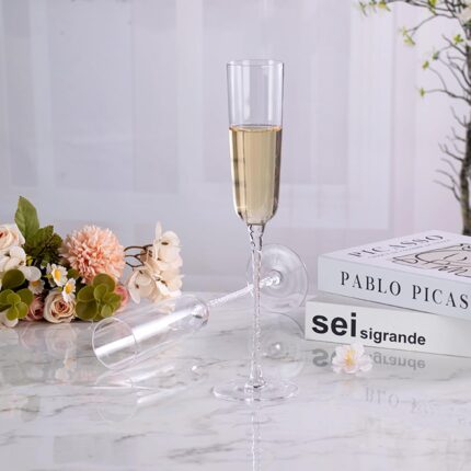 KAMMAK Champagne Flutes 5oz Crystal Champagne Glasses Set of 2, Elegant Champagne Flutes with Long Stem, Clear Wine Glasses Gift Ideal for Wedding, Party, Birthday, Anniversaries