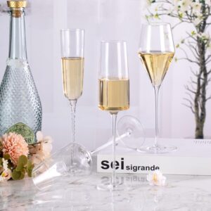 KAMMAK Champagne Flutes 5oz Crystal Champagne Glasses Set of 2, Elegant Champagne Flutes with Long Stem, Clear Wine Glasses Gift Ideal for Wedding, Party, Birthday, Anniversaries