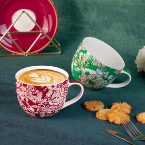 KAMMAK Coffee Mugs Ceramic Tea Cups Set of 2, 15 oz Porcelain Espresso Cups with Handle Large Demitasse Mugs for Cappuccino, Latte, Americano, breakfast cereal, Hot Cocoa (Red +...