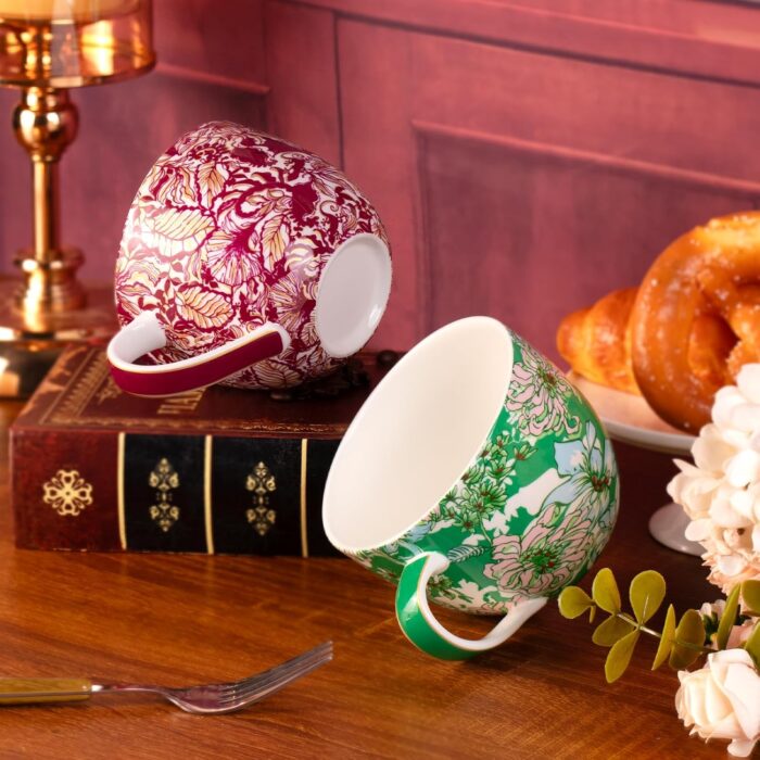 KAMMAK Coffee Mugs Ceramic Tea Cups Set of 2, 15 oz Porcelain Espresso Cups with Handle Large Demitasse Mugs for Cappuccino, Latte, Americano, breakfast cereal, Hot Cocoa (Red +...