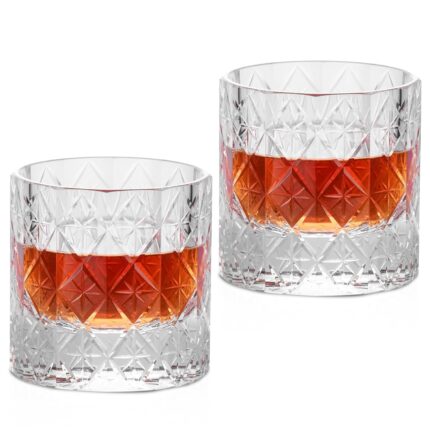 KAMMAK Crystal Whiskey Glasses Set of 2, Handcrafted 7.1oz Old Fashioned Glasses Stemless, Luxury Cocktail Glasses, Hand Blown Scotch Cup for Women, Men Gift for Rocks, Bourbon...