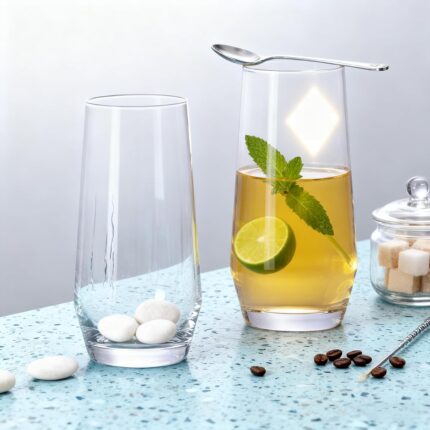 KAMMAK Drinking Glasses 12oz Crystal Water Glasses Set of 2, Tall Glass Cups, Highball Glass for Cocktail, Juice, Mojito, Iced Tea, Kitchen and Bar Glassware Gifts, Collins Glasses