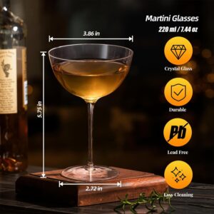 KAMMAK Martini Glasses Set of 2, 7.44 oz Clear Crystal Cocktail Glasses with Stem, Reusable Cocktail Glassware for Wedding Birthday Party, Bar, Margarita, Whiskey, Gin, Tequila,...