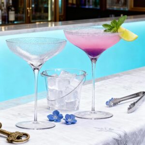 KAMMAK Martini Glasses Set of 2, 9.47 oz Clear Crystal Cocktail Glasses with Stem, Reusable Cocktail Glassware for Wedding Birthday Party, Bar, Margarita, Whiskey, Gin, Tequila,...