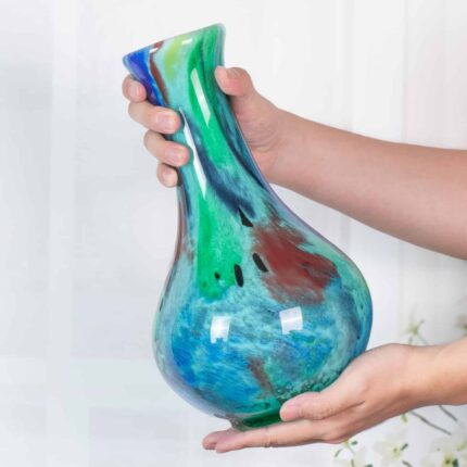 KAMMAK-Azure Crystal Vase - Heavy Glass Decor for Mantle