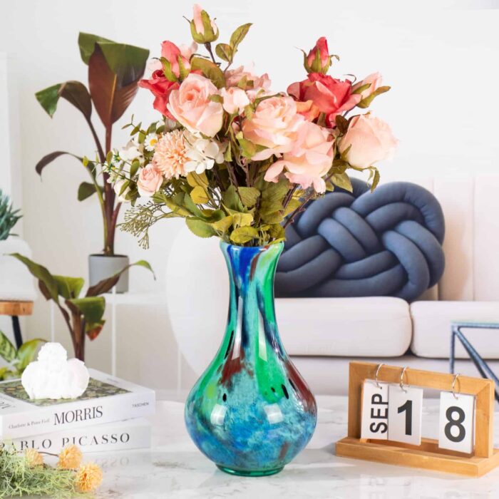 KAMMAK-Azure Crystal Vase - Heavy Glass Decor for Mantle