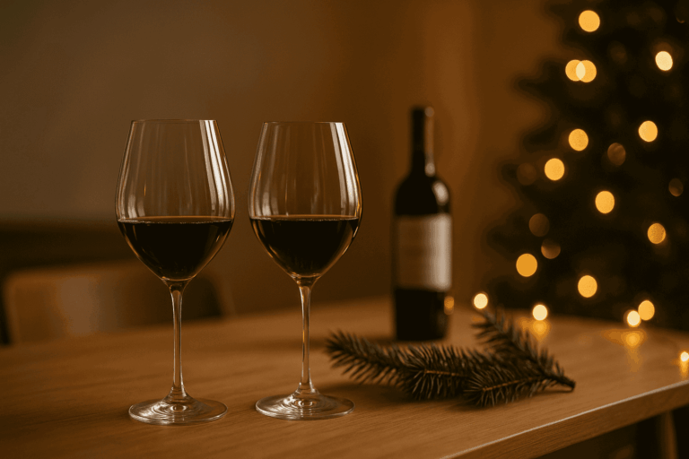 crystal red wine glasses on elegant table