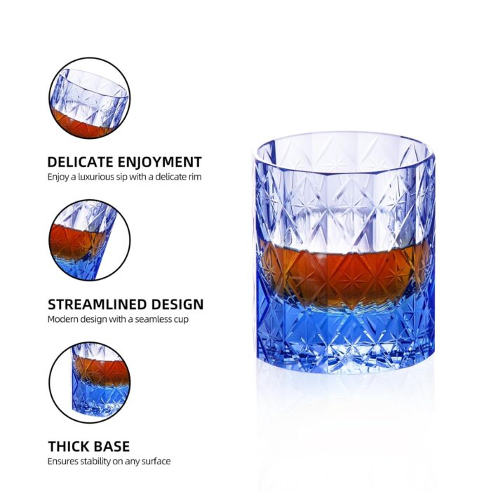 KAMMAK Crystal Whiskey Glass Set of 2, 7.78 oz (230 ml) Handmade Old Fashioned Tumbler, Thick Base Colored Glass with Delicate Rim & Seamless Design for Scotch, Bourbon,...