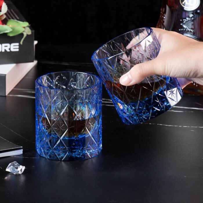 KAMMAK Crystal Whiskey Glass Set of 2, 7.78 oz (230 ml) Handmade Old Fashioned Tumbler, Thick Base Colored Glass with Delicate Rim & Seamless Design for Scotch, Bourbon,...