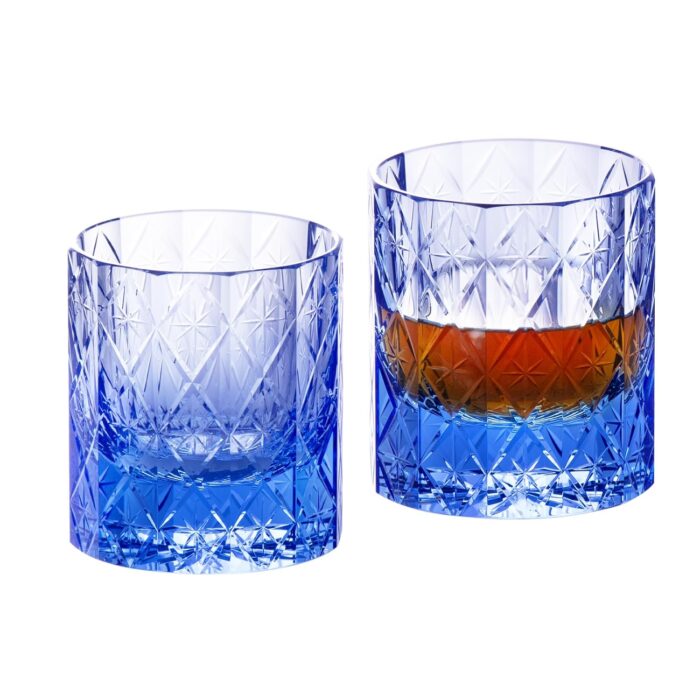 KAMMAK Crystal Whiskey Glass Set of 2, 7.78 oz (230 ml) Handmade Old Fashioned Tumbler, Thick Base Colored Glass with Delicate Rim & Seamless Design for Scotch, Bourbon,...