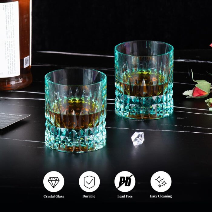 KAMMAK Crystal Whiskey Glasses Set, 7.8 oz (230 ml) Hand Blown Old Fashioned Tumbler, Thick Base Colored Glass with Delicate Rim & Seamless Design for Scotch, Bourbon,...