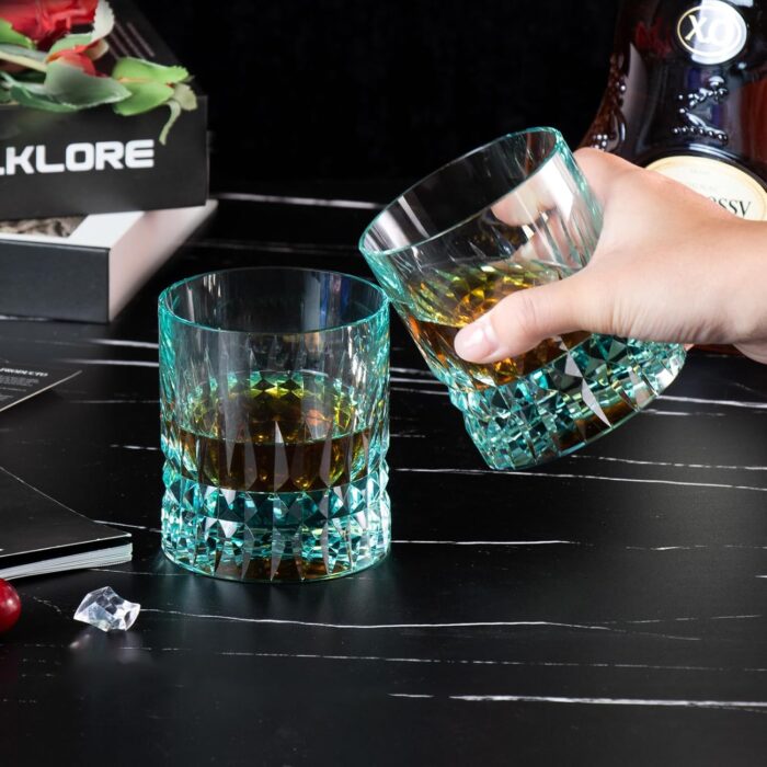 KAMMAK Crystal Whiskey Glasses Set, 7.8 oz (230 ml) Hand Blown Old Fashioned Tumbler, Thick Base Colored Glass with Delicate Rim & Seamless Design for Scotch, Bourbon,...