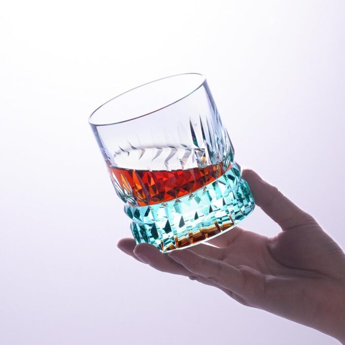 KAMMAK Crystal Whiskey Glasses Set, 7.8 oz (230 ml) Hand Blown Old Fashioned Tumbler, Thick Base Colored Glass with Delicate Rim & Seamless Design for Scotch, Bourbon,...