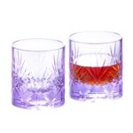 KAMMAK Crystal Whiskey Glasses Set, 8.12 oz (240 ml) Purple Old Fashioned Tumbler, Hand Blown Thick Base Colored Glass with Delicate Rim & Seamless Design for Scotch, Bourbon,...