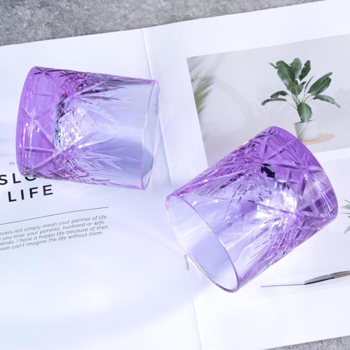 KAMMAK Crystal Whiskey Glasses Set, 8.12 oz (240 ml) Purple Old Fashioned Tumbler, Hand Blown Thick Base Colored Glass with Delicate Rim & Seamless Design for Scotch, Bourbon,...
